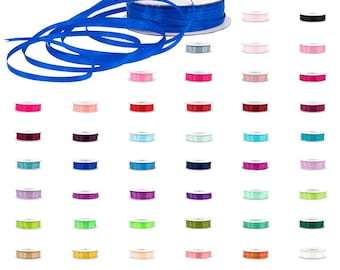 3 mm x 50 m Satinband – Weich und dünn, Weihnachten, Dekoration, Schmuckherstellung und Bastelarbeiten, Stickerei – rotes Band – blaues Band