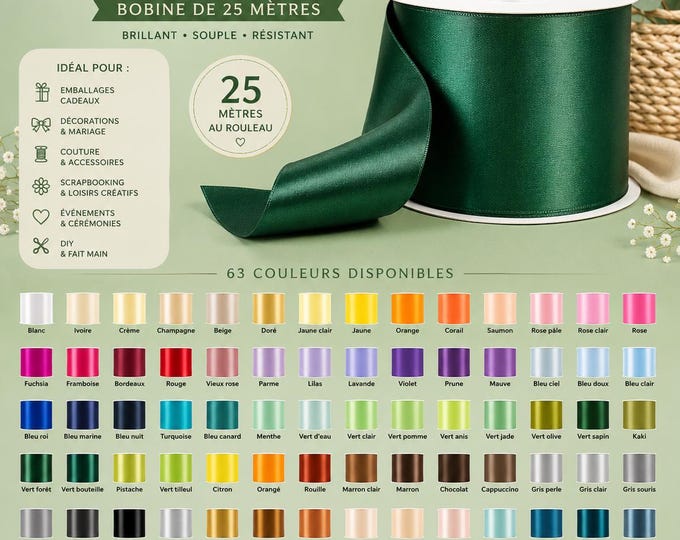 Satin ribbon 50mm long, 25m long, in roll