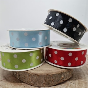 Ruban satin à gros  pois – 25 mm x 25 m – ruban décoratif pour cadeau, couture, fête, DIY, mariage, anniversaire