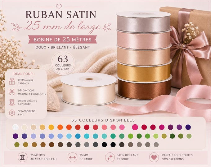 Satin ribbon 25 mm long and 25 m long