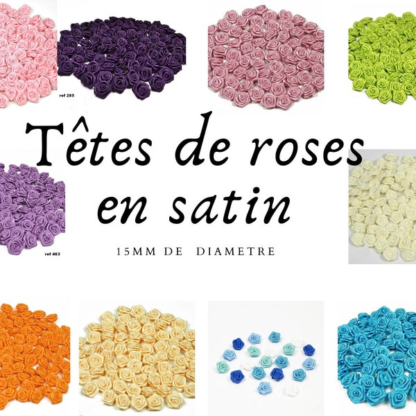 20 têtes de rose en satin 15mm de diametre petit modele a coudre ou a coller