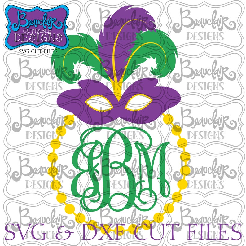 Download SVG & DXF Cuttable Files Mardi Gras Mask Monogram Design | Etsy
