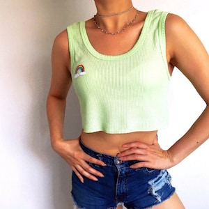 90er 00 Y2K vintage 90er Jahre regenbogengrüne Jakobsmuschel Ausschnitt Crop Weste Top