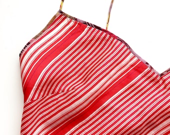 NICOLE FARHI pure silk red stripes spaghetti straps v neck low cut cami vest top