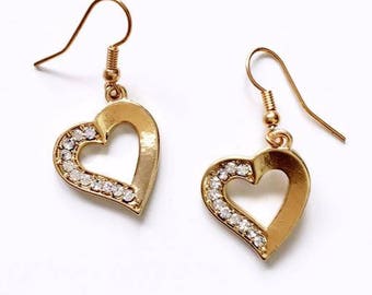 Vintage Diamante heart earrings y2k 90s