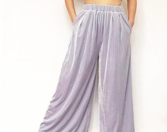 00s 90s velvet wide leg grey trousers