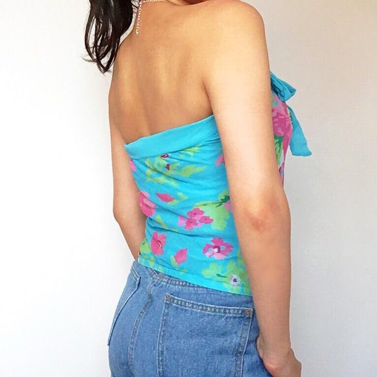 90s Y2k 00s Vintage Blue Silk Floral Tube Top - Etsy