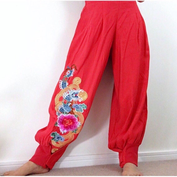 90s Y2K 00s vintage Red multi colour dragon flora… - image 1