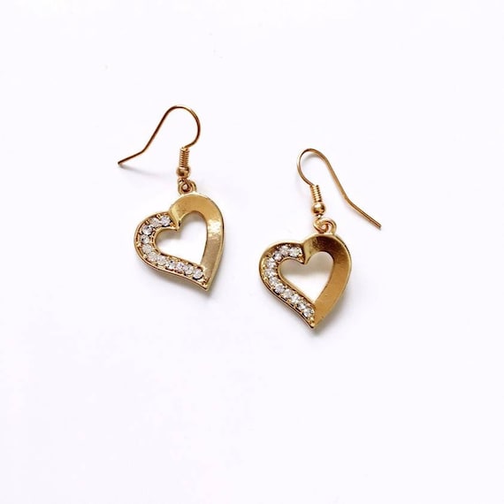 Vintage Diamante heart earrings y2k 90s