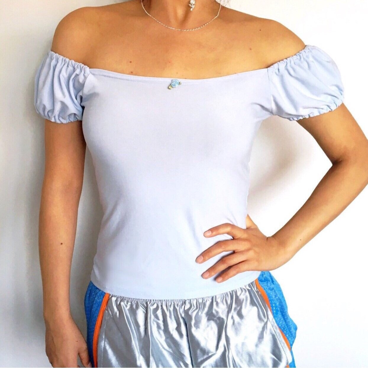 pale blue bardot top