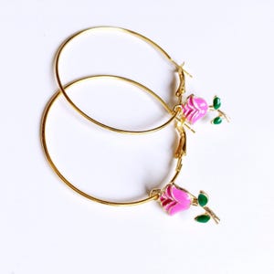 Gold plated ROSE HOOP EARRINGS image 5