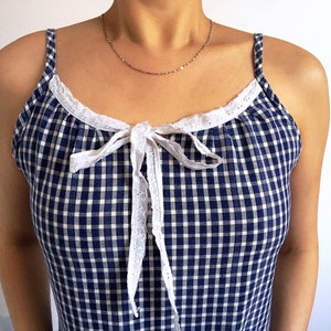 90S 00 Y2K vintage blue gingham check strap cami cotton vest top