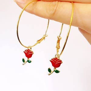 Gold plated ROSE HOOP EARRINGS image 3