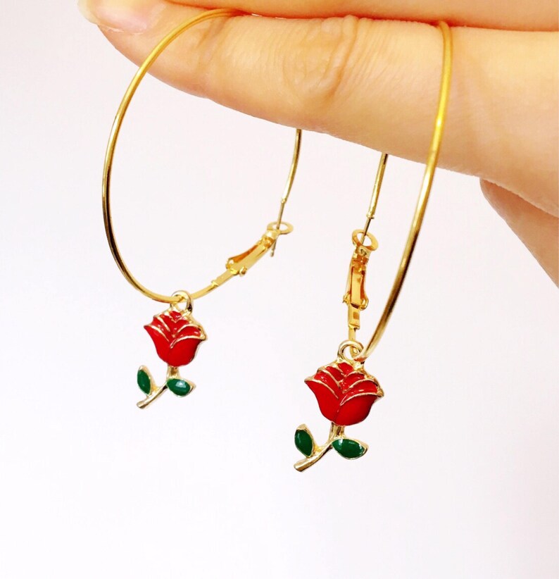 Gold plated ROSE HOOP EARRINGS image 3