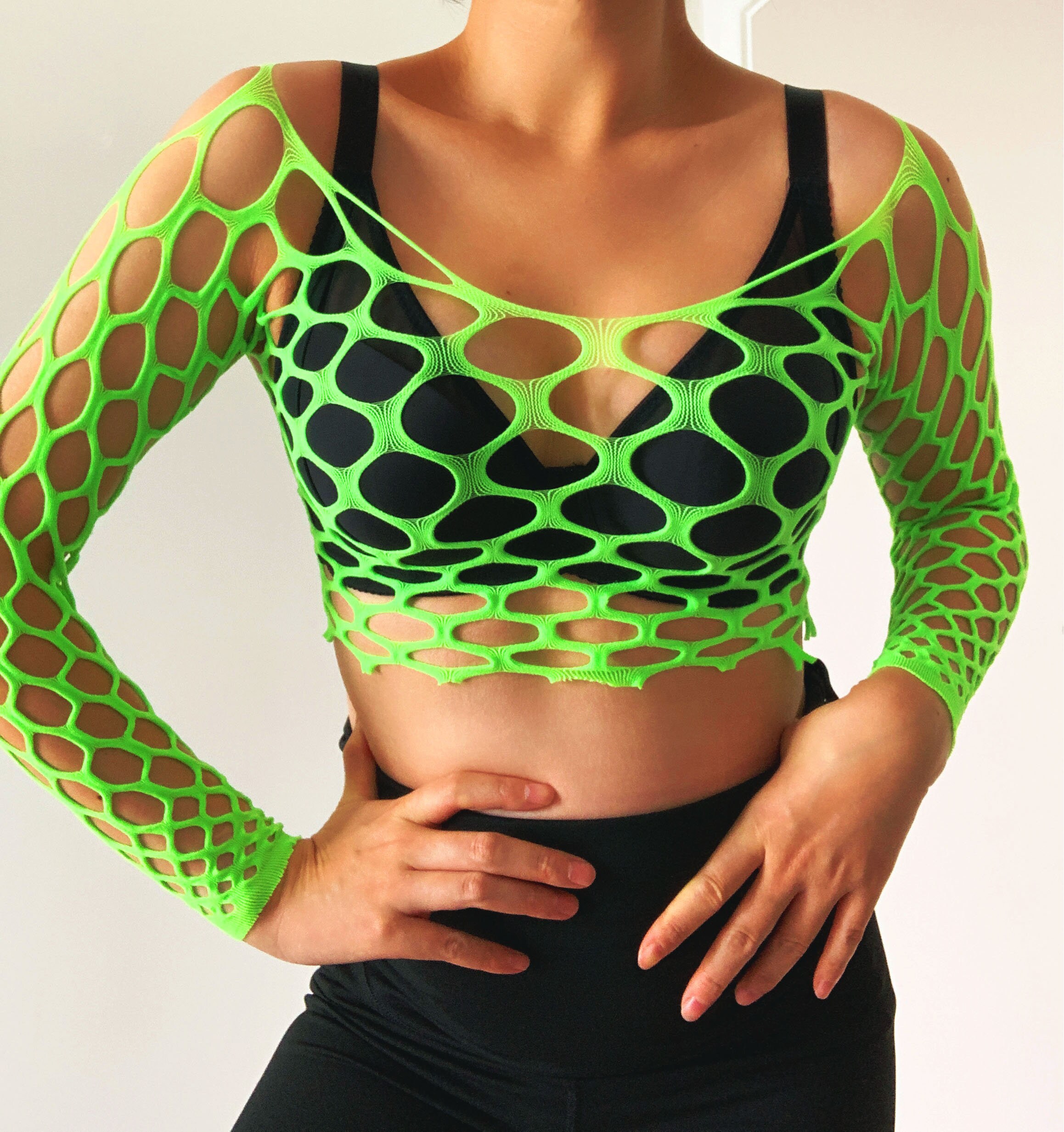 purple fishnet long sleeve shirt