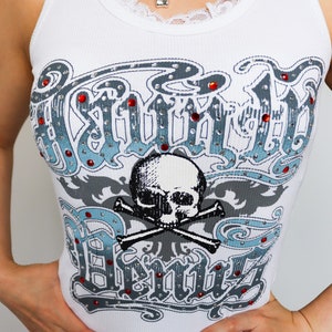 gothic vintage Y2K 90s 00s white skull lace trims stretchy vest