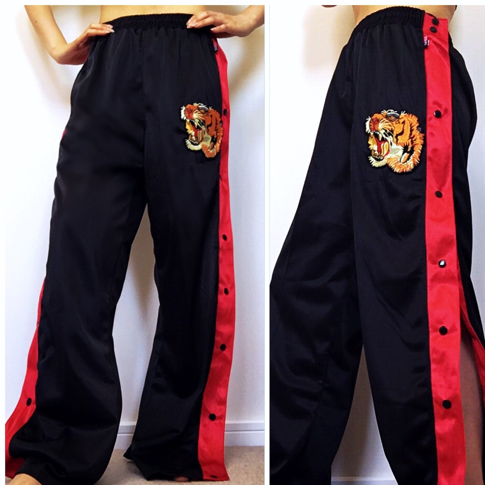 Y2K 90s Sporty Popper Buttons Tiger Trackie Trousers Tracksuit - Etsy