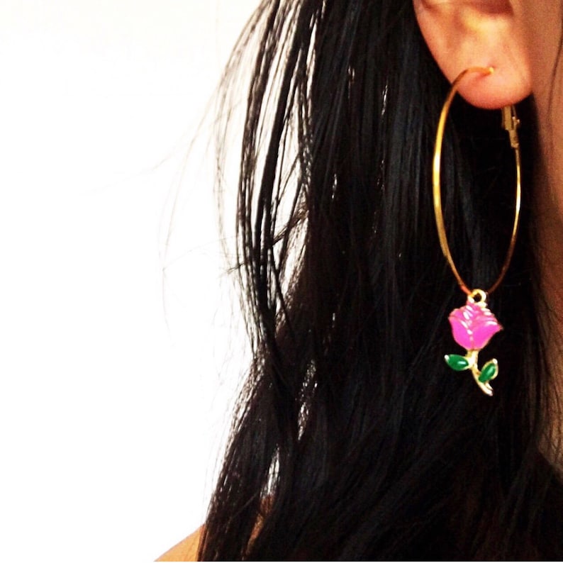 Gold plated ROSE HOOP EARRINGS image 7