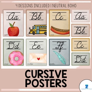 Affiches alphabet cursif | Décoration de classe bohème neutre