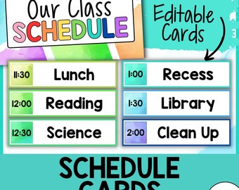 Daily Class Schedule Cards - Editable - Rainbow Watercolor Classroom Decor