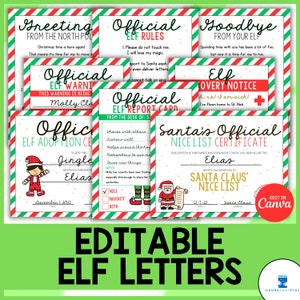 Paquete de cartas y certificados de duendes editables: llegada, despedida, adopción, reglas, boletín de calificaciones, lista de buenos, advertencia y recuperación