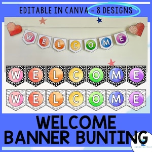 Editable Welcome Banner and Bunting Letters | Monochrome Rainbow Classroom Decor