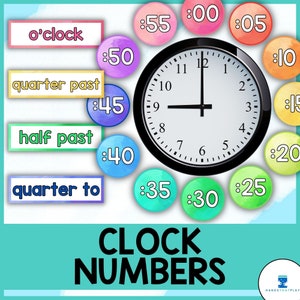 Uhr Nummern Etiketten | Regenbogen Aquarellfarben | Homeschool Klassenzimmer Dekor