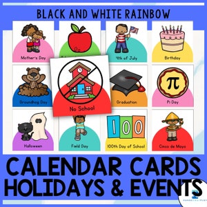 ポケットチャートカレンダーカード | 休日とイベント | カラフルなポケットチャートカード | モノクロレインボー教室装飾