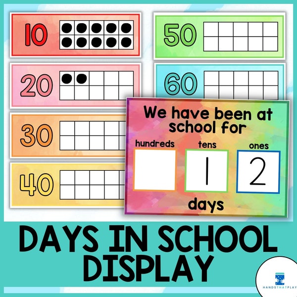 Days at/in School Display | 100 Days of School | Rainbow Watercolors | Homeschool Classroom Decor