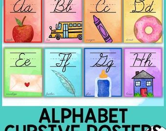 Cursive Alphabet Posters - Rainbow Watercolor Classroom Decor