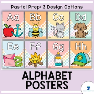 Pastel Alphabet Posters with Pictures | Pastel Prep Classroom Decor | Calm Groovy ABC Posters