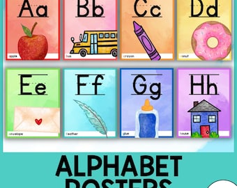 Alphabet Posters | Letter Formation | Rainbow Watercolors | Classroom Decor