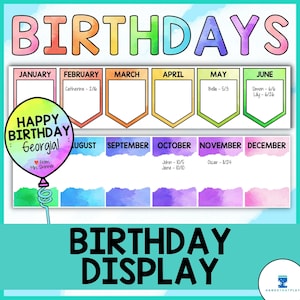 Tableau d'affichage anniversaire - Bannière, présentoir et étiquette cadeau - Modifiable