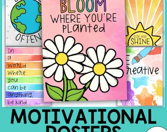 Classroom Quote Posters | Growth Mindset Posters | Motivational Posters | Rainbow Watercolor Classroom Decor