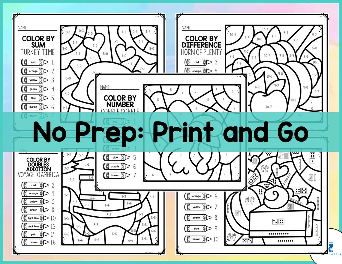 Thanksgiving Color by Number Coloring Pages Math (within 10) Etsy