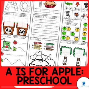 Apple Unit Study, No-Prep Aa is for Apple Preschool Curriculum, Math and Literacy for Young Learners