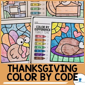 Puede incluir: Actividad de Acci&oacute;n de Gracias para ni&ntilde;os, colorear por diferencia. La hoja de trabajo imprimible presenta un pavo, un pastel y corazones. La clave de color incluye l&aacute;pices de colores rojo, naranja, amarillo, verde, azul, morado y marr&oacute;n.