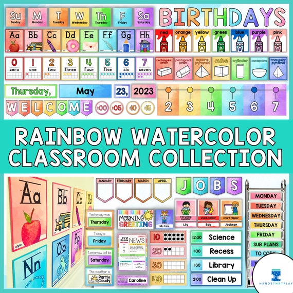 Rainbow Watercolor Classroom Bundle | Rainbow Watercolor Decor Collection | Rainbow Classroom Theme | Colorful Teacher Decor
