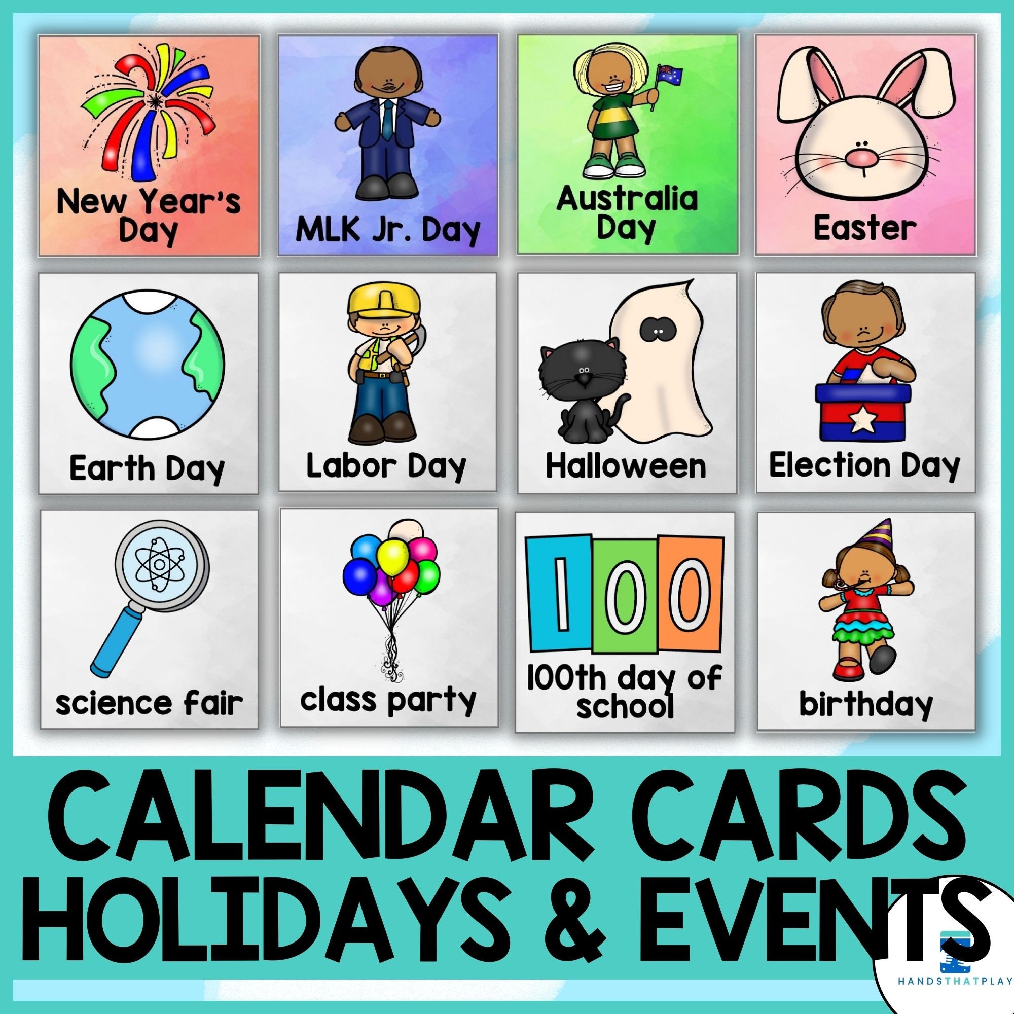Calendar Pocket Chart Cards Holiday and Events Watercolor Classroom Decor -  Etsy