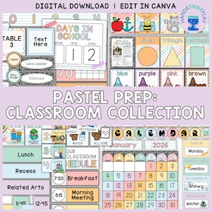 Pastel Classroom Decor Bundle | Pastel Prep Complete Printable Collection | Editable Canva Templates