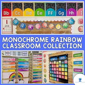 Black and White Rainbow Classroom Decor Bundle | Monochrome Rainbow Classroom Theme | Classroom Decor Collection