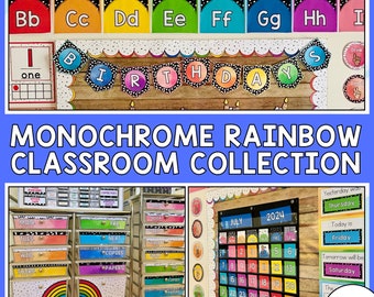 Black and White Rainbow Classroom Decor Bundle | Monochrome Rainbow Classroom Theme | Classroom Decor Collection