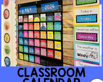 Classroom Calendar Pack | Monochrome Rainbow Pocket Chart Calendar Cards | Black and White Rainbow Calendar Set | Classroom Calendar Display