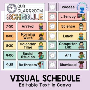 Horario visual de clase / Tarjetas de horario diario / Visualización de la rutina de clase / Decoración de aula en tonos pastel
