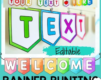 Editable Welcome Banner and Bunting Letters - Rainbow Watercolor Classroom Decor