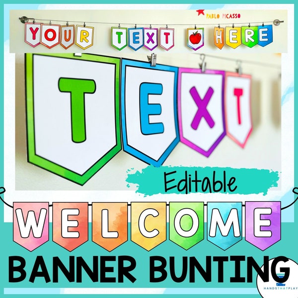 Editable Welcome Banner and Bunting Letters - Rainbow Watercolor Classroom Decor