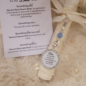 Blumenstrauß Hochzeit Charm für Bräute. Etwas Altes, Neues, Geborgtes, Blaues. Echte Zuchtperle und Edelsteinperlen.