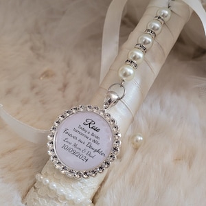 Bouquet charm, wedding charm for brides. Pearl pendant, custom personalised gift.
