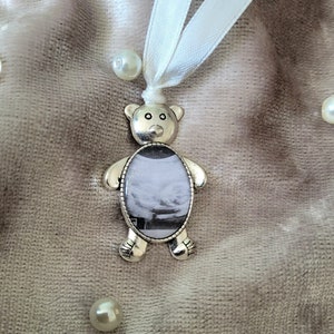 Ultraschall Foto Teddybär Charm Brosche. Baby offenbaren Geschenk. Mama als personalisiertes Geschenk.