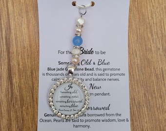 Bouquet charm, wedding pendant for brides. Something old, new borrowed and blue.